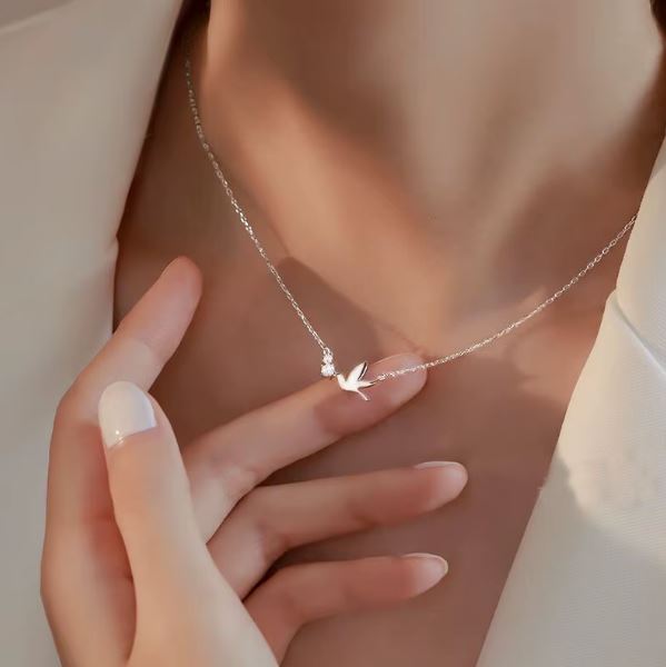 Korean Silver Color Cute White Dove Necklace for Women